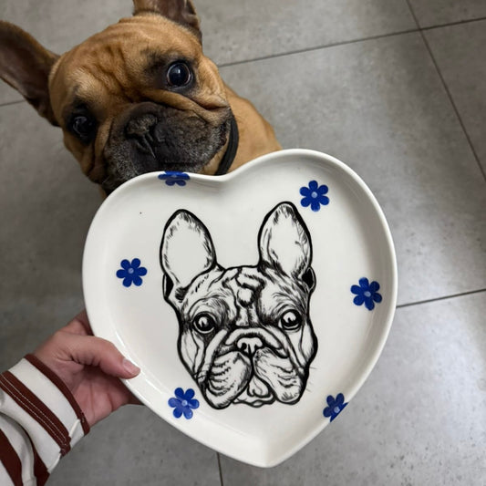 Pet portrait heart plate